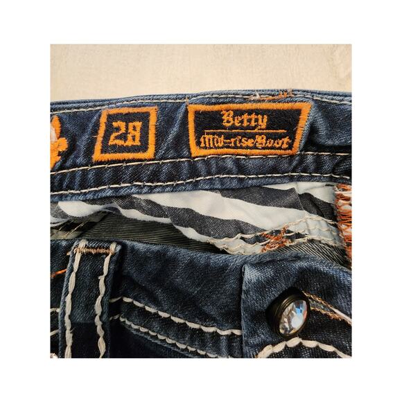 Rock Revival Women's Denim Betty Mid-Rise Boot SZ 28 Dark Wash Rhinestones - Picture 6 of 10